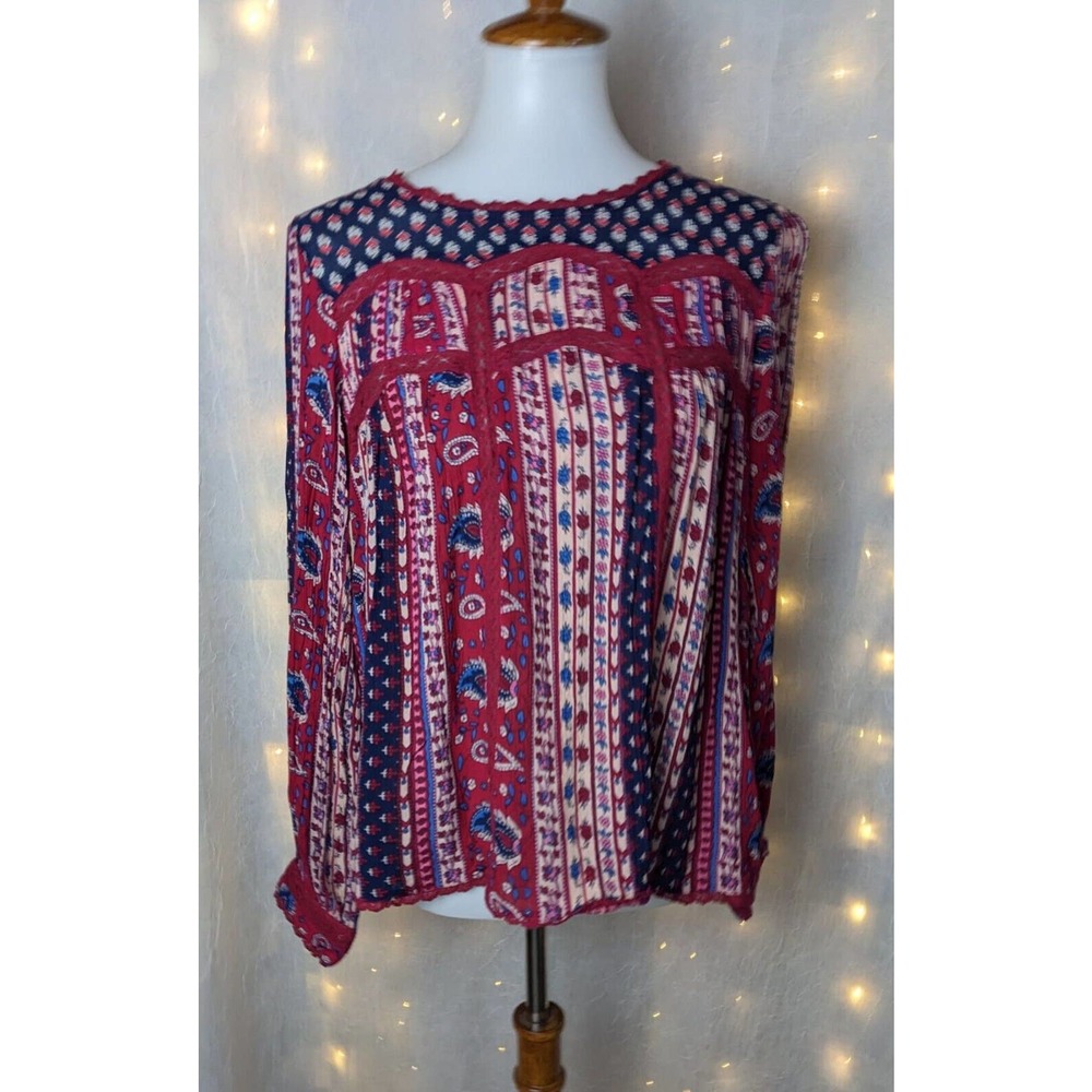 Anthropologie Maeve 10 Pink Paisley Gretchen Peasant Top Boho Floral Lace Loose